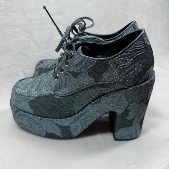 Jeffrey Campbell Shaggin Platform Heels Floral Lace Up Block Heel Shoes 8.5M - Picture 7 of 13